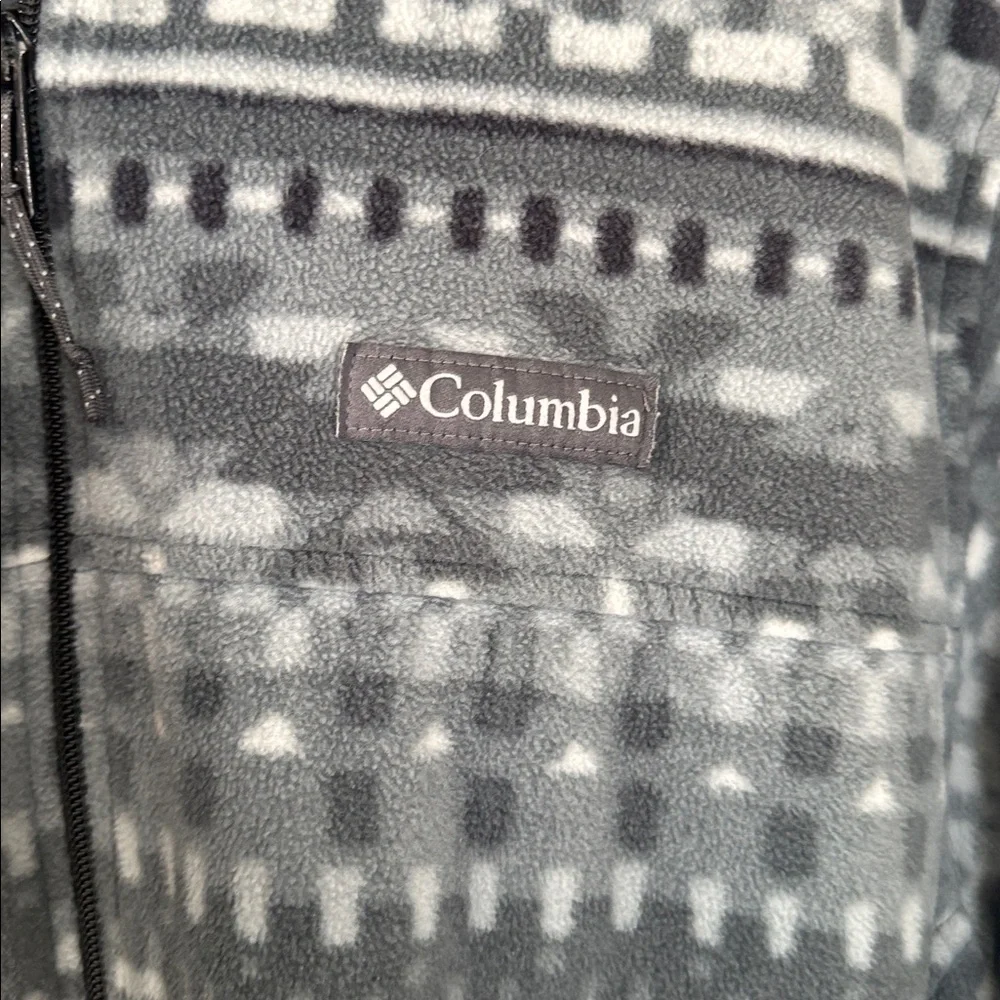 Columbia Black and Gray Patterned Fleece Full Zip UP Jacket Large